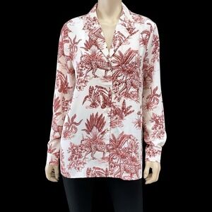 Rachel Zoe Shirt Women Medium Long Sleeve Button Up Jungle Animal Print Red NWT